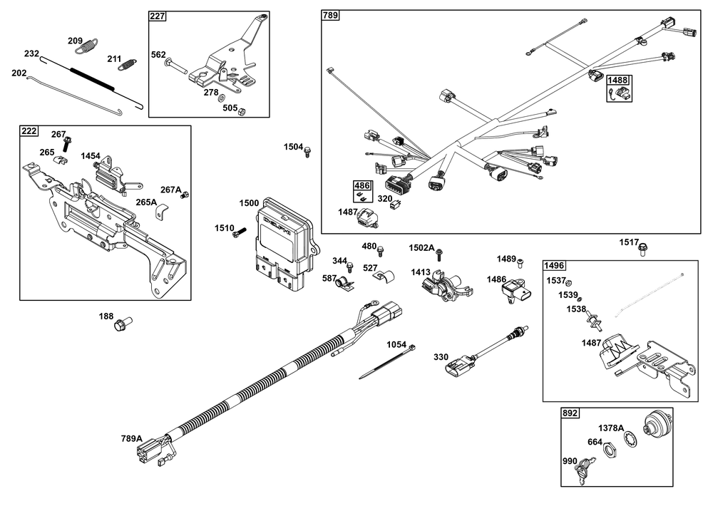Controls Group Diagram and Parts List for 61E377-0057-J1 400000 - 699999 Briggs and Stratton Engine